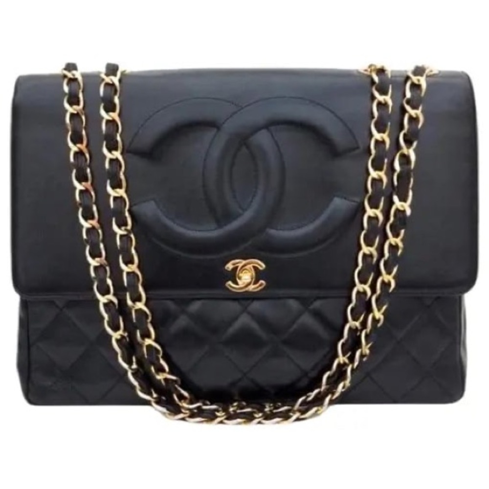 Authentic CHANEL black jumbo XL CC classic Lambskin shoulder bag